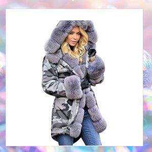 Roiii woman thicken warm down winter coat hooded jacket Small